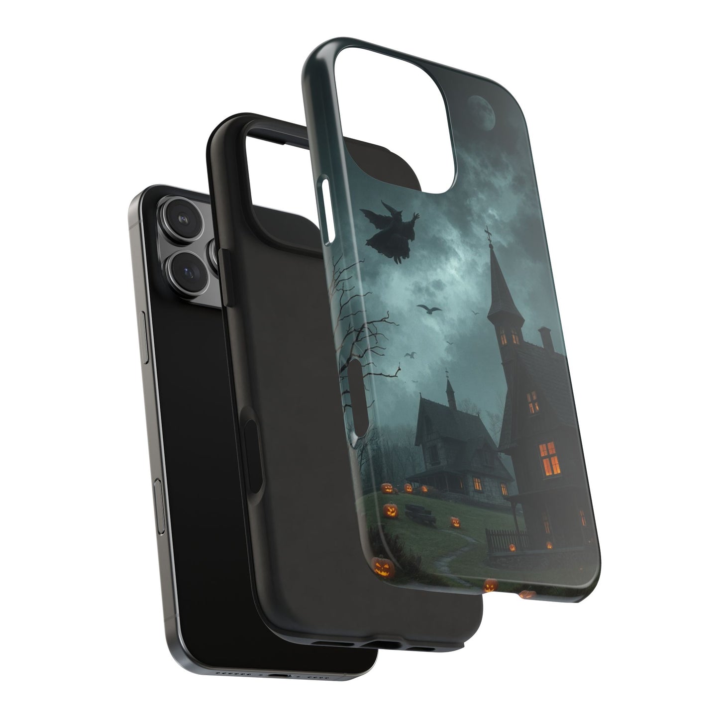 Halloween-Themed Tough Phone Case with Spooky House Design