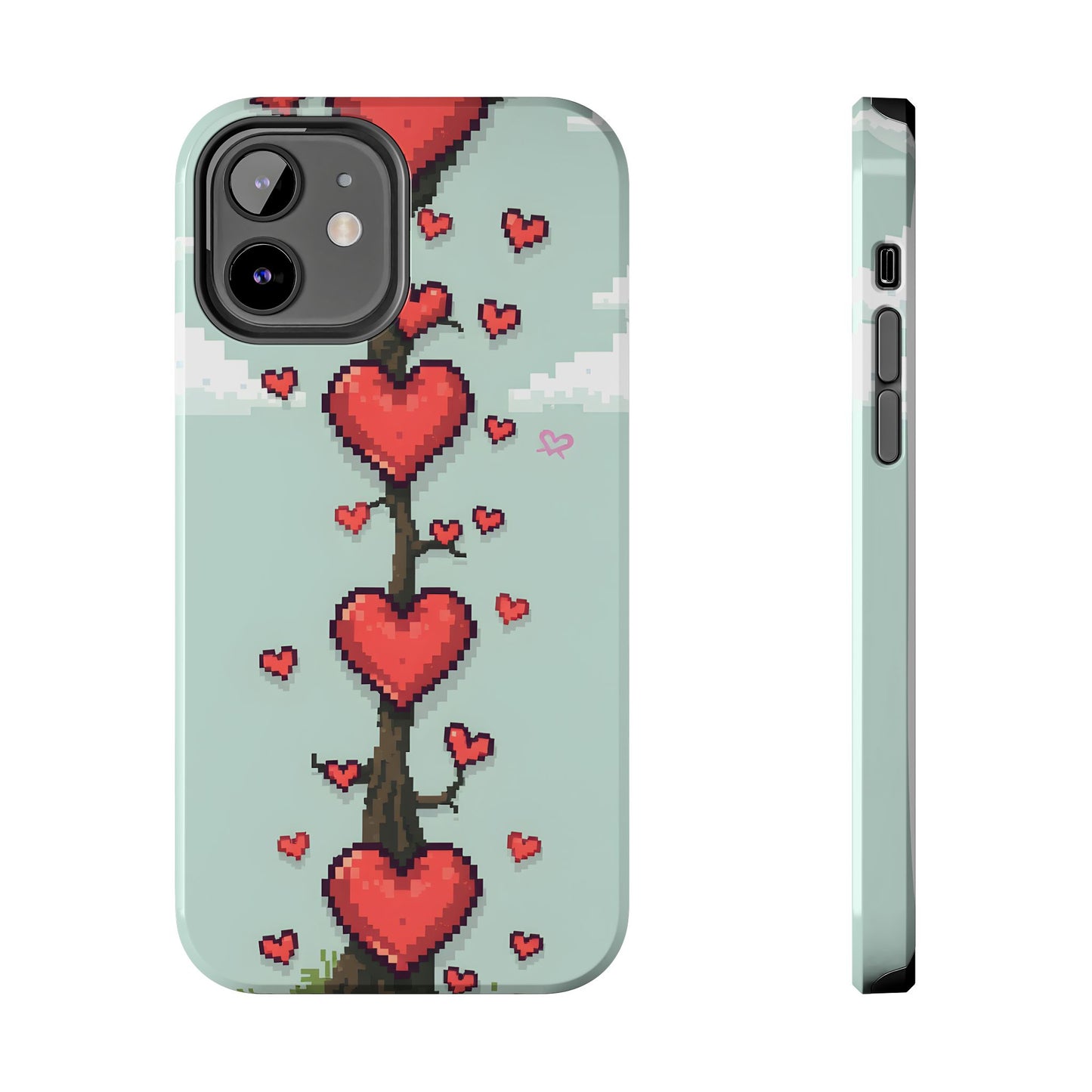 Pixelated Love Hearts Tree | Tough Phone Case - Cute Design - for iPhone