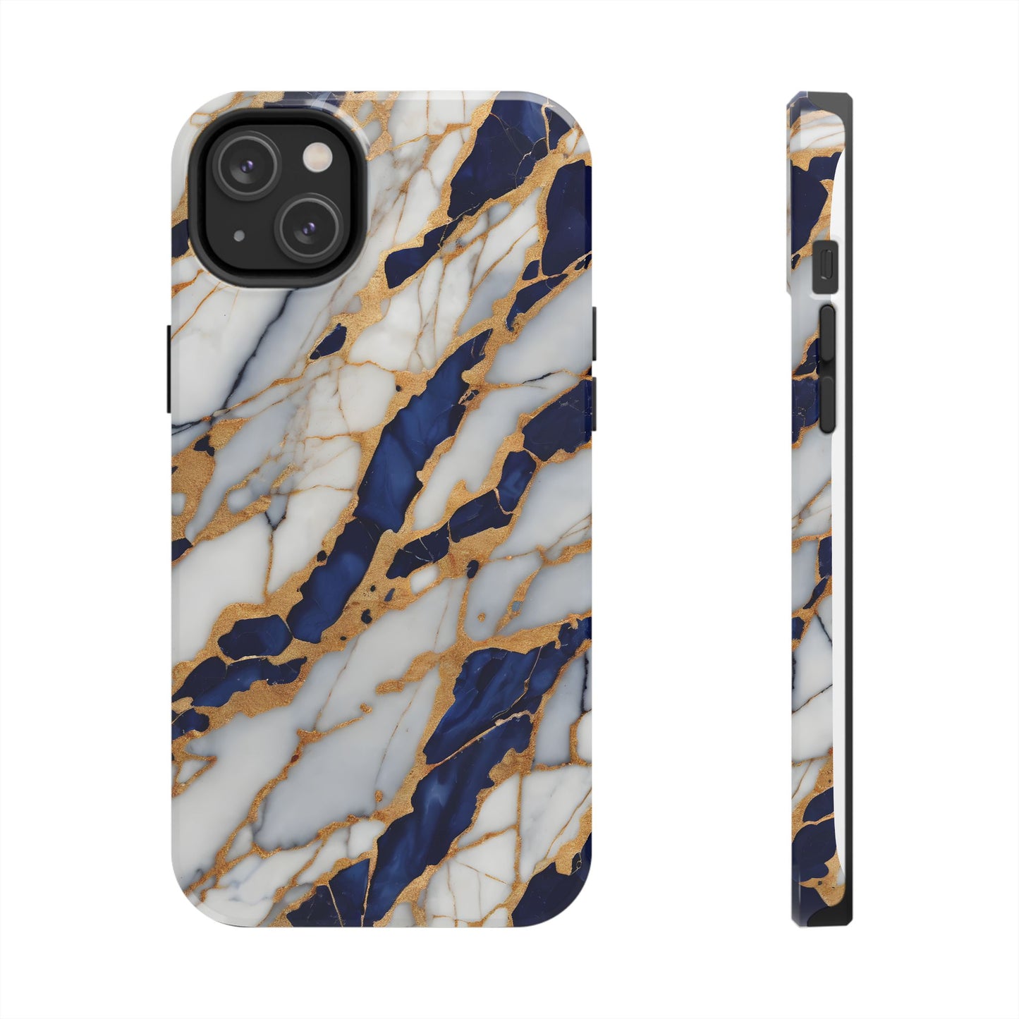 Stunning Marble Tough Phone Case - Elegant Blue & Gold Design Stylish Protection - for iPhone