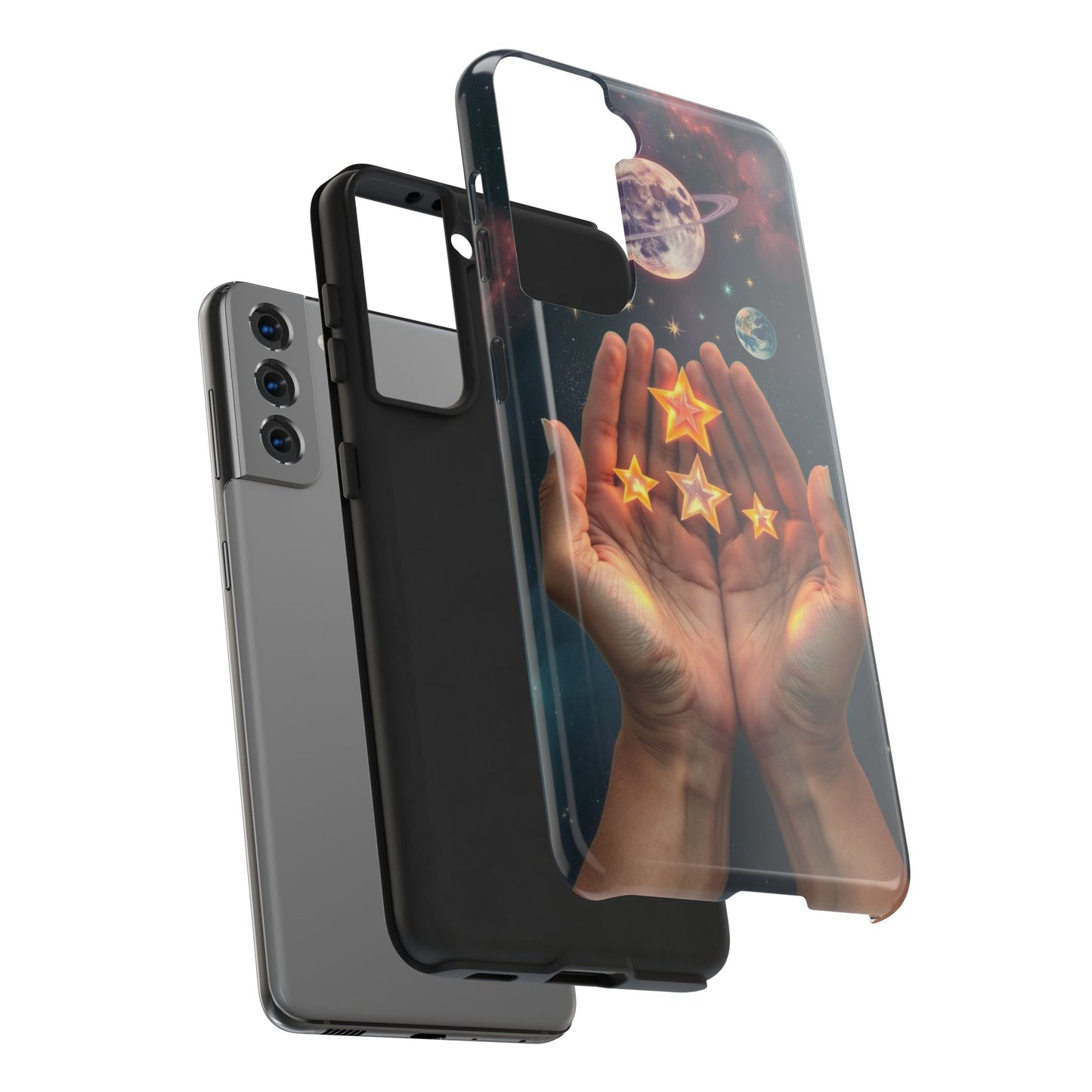 Galaxy Hands Tough Phone Case - Celestial Design for Star Lovers
