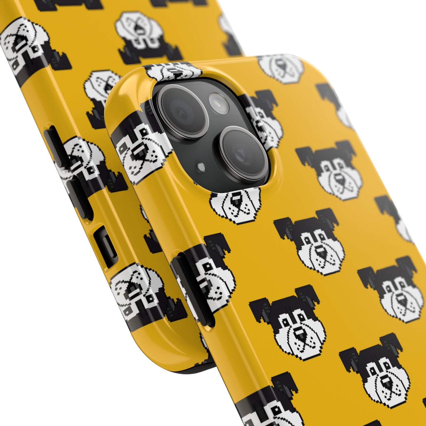Playful Dog Pattern Tough Phone Case for Pet Lovers - Pixel Art Dog Yellow Background - for iPhone