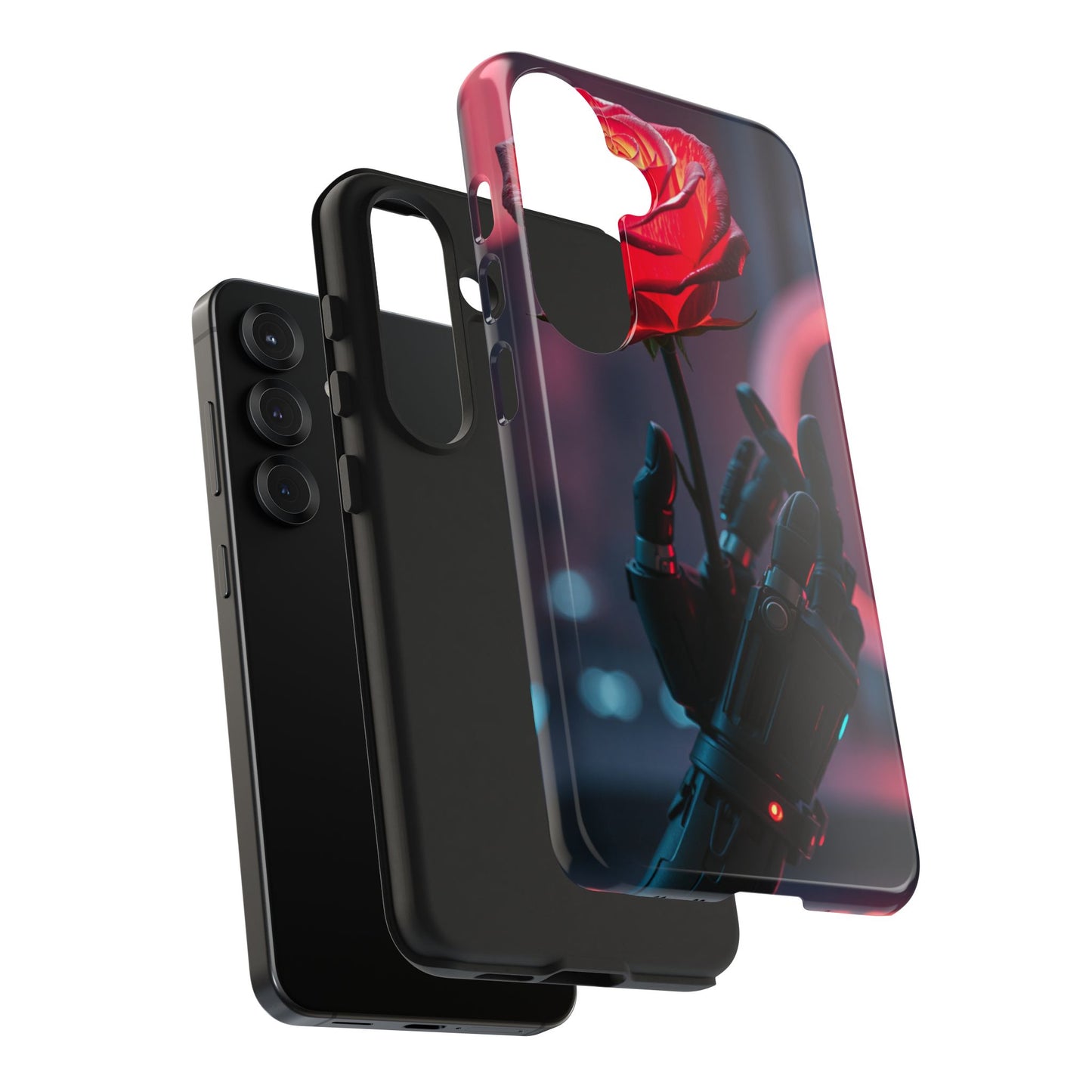 Futuristic Tough Phone Case with Robotic Rose Design | Durable Protection