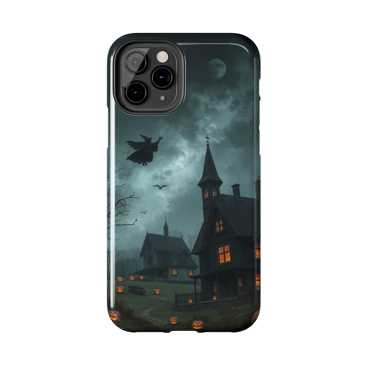Halloween-Themed Tough Phone Case with Spooky House Design