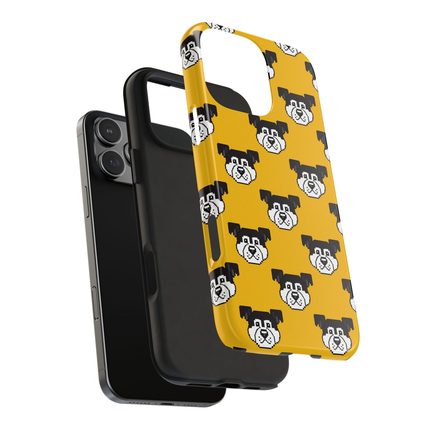 Playful Dog Pattern Tough Phone Case for Pet Lovers - Pixel Art Dog Yellow Background - for iPhone