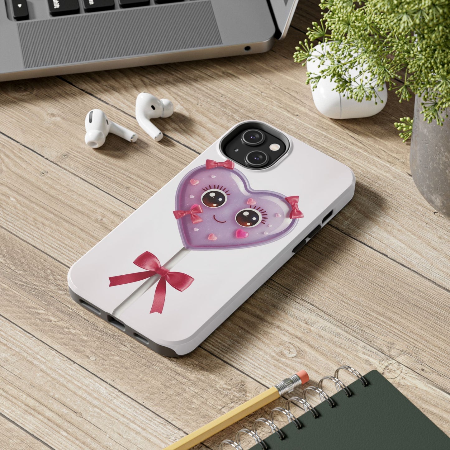 Cute Heart Lollipop Tough Phone Case - Adorable Protection for Candy Lovers
