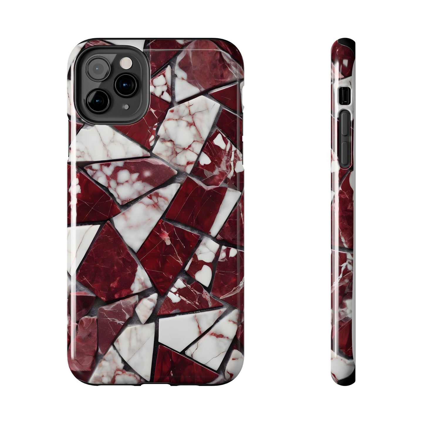 Shattered Dark Red Marble Pattern Tough Phone Case - Durable & Stylish Protection for iPhone