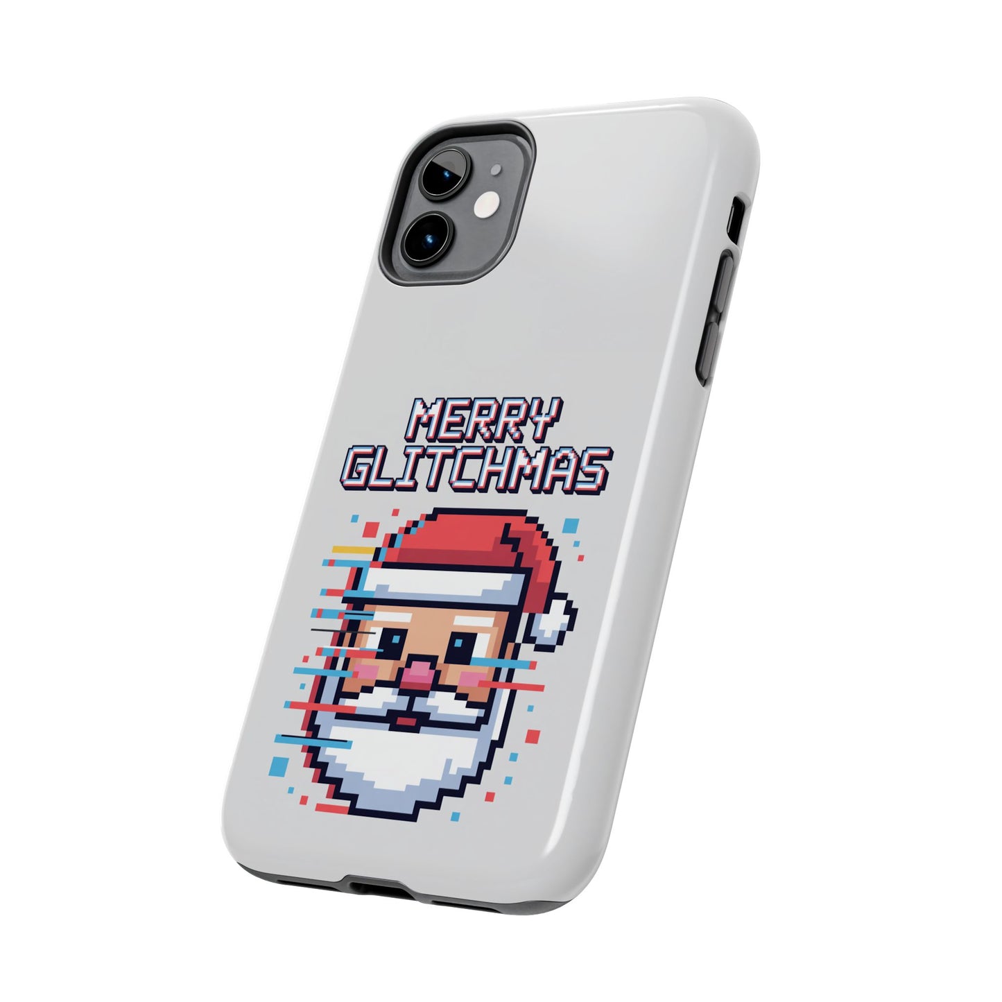 Merry Glitchmas Phone Case - Christmas Pixel Art Design for iPhone