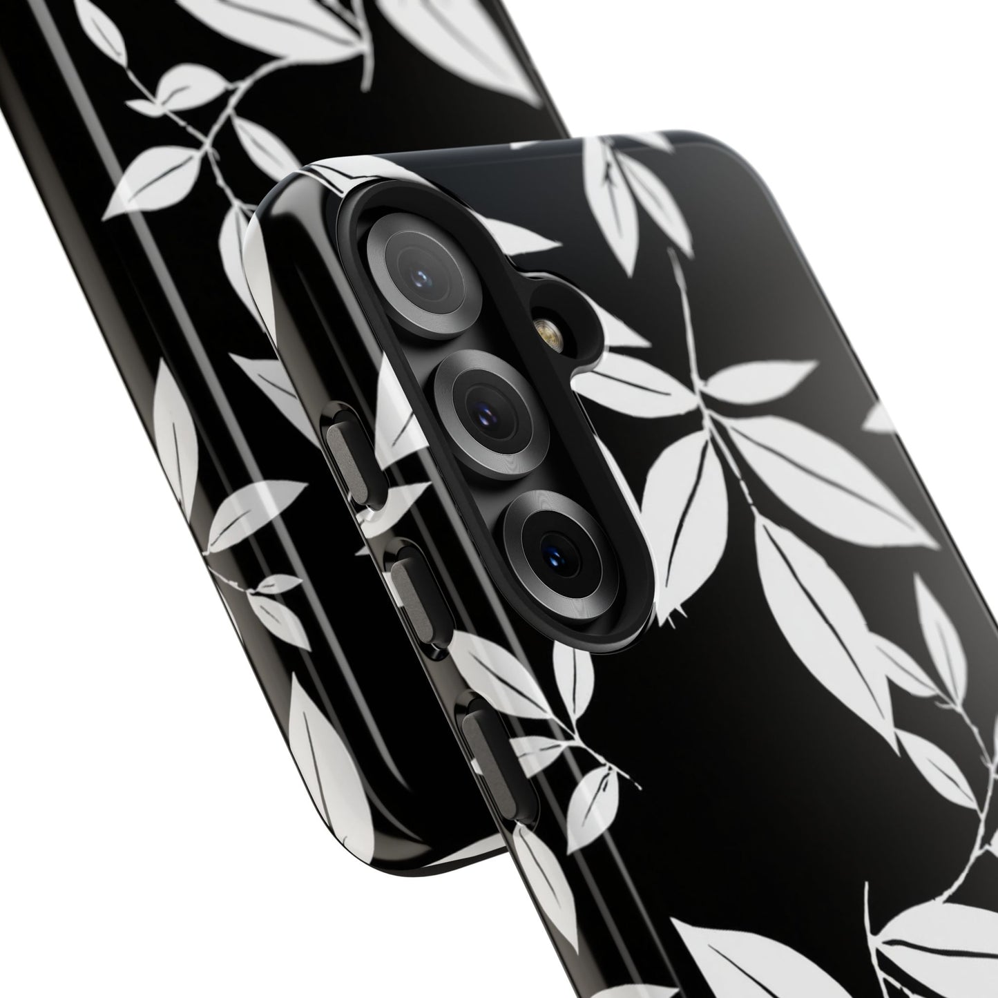 Chic Floral Tough Phone Case - Elegant Black & White Design for Stylish Protection
