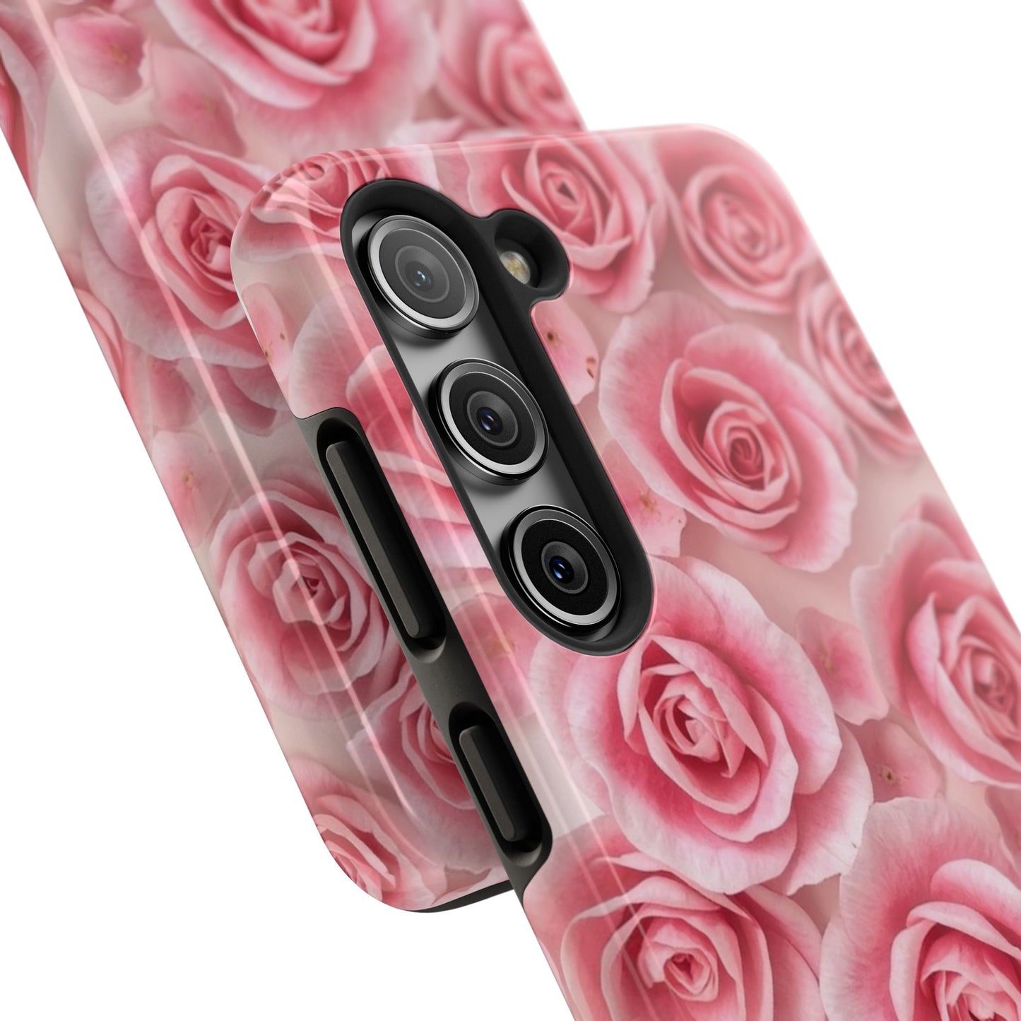 Floral Tough Phone Case - Pink Rose Design, Durable Protection for Flower Lovers