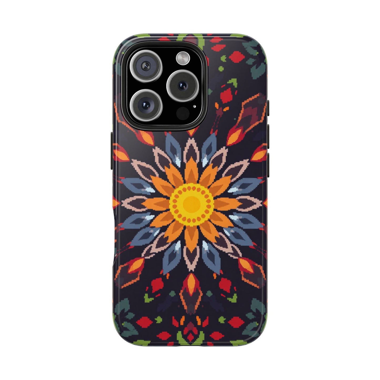 Pixel Art Floral Tough Phone Case - Pixelated Mandala Design for iPhone