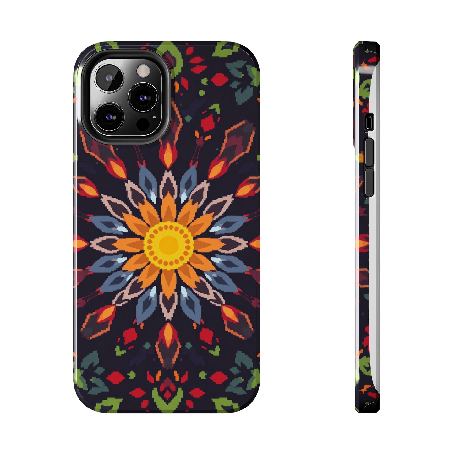 Pixel Art Floral Tough Phone Case - Pixelated Mandala Design for iPhone