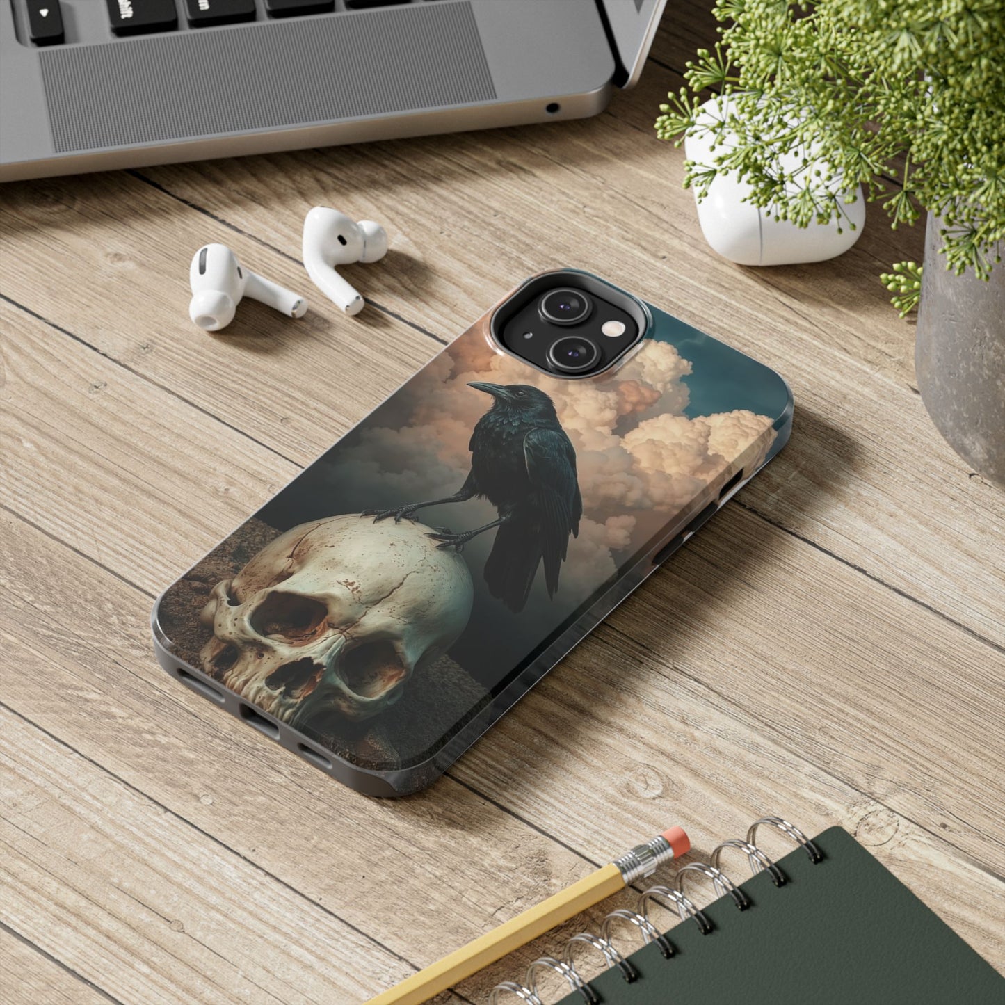 Gothic Raven Skull Tough Phone Case - Unique Protective Cover for Halloween Lovers