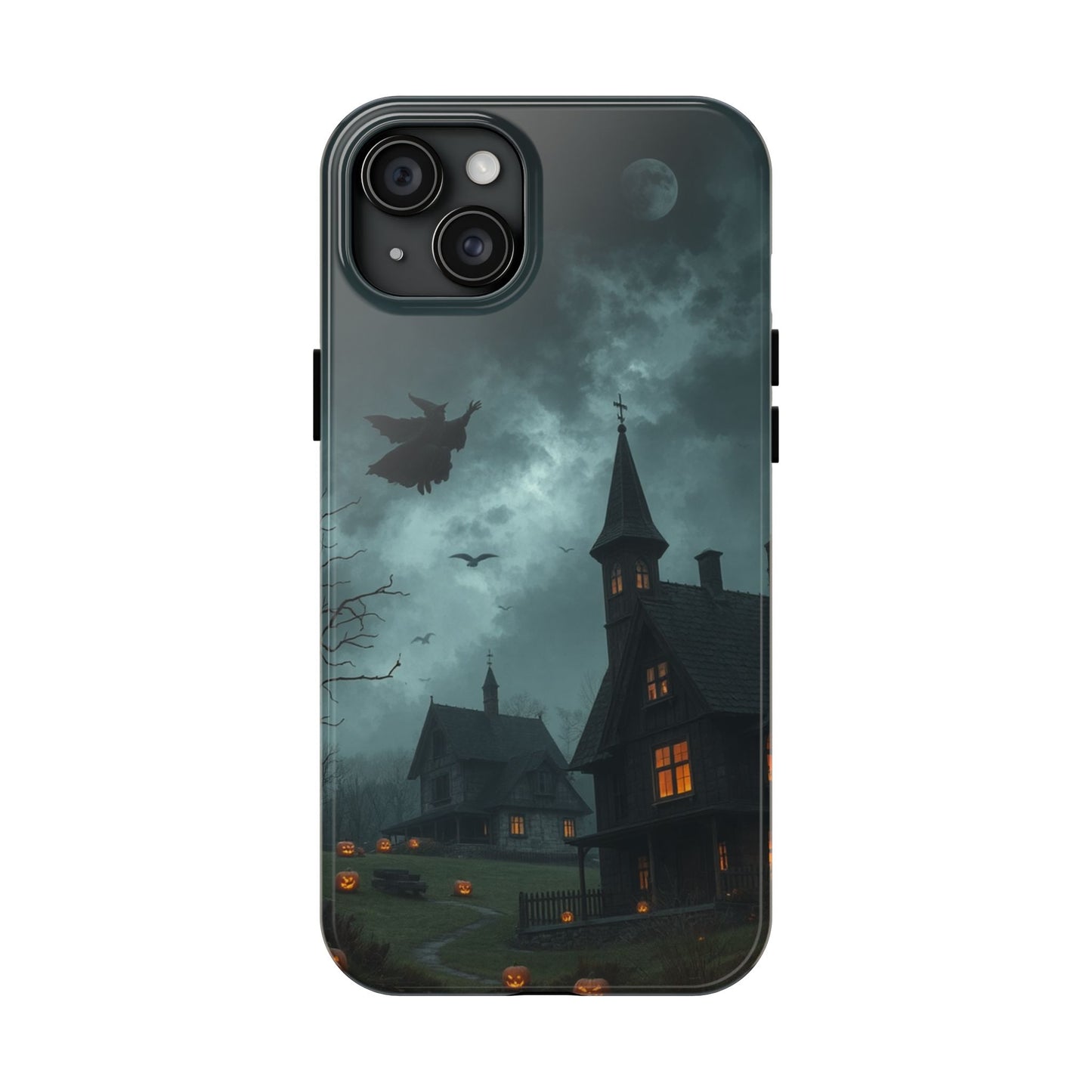 Halloween-Themed Tough Phone Case with Spooky House Design