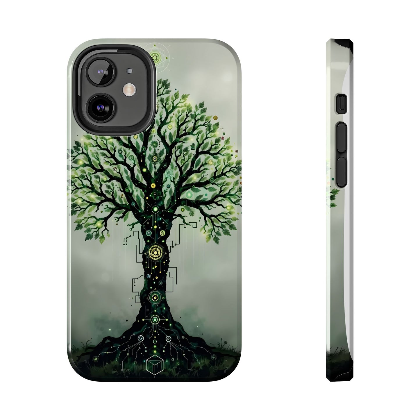 Nature-Inspired Tough Phone Case with Tech Tree Design - for iPhone