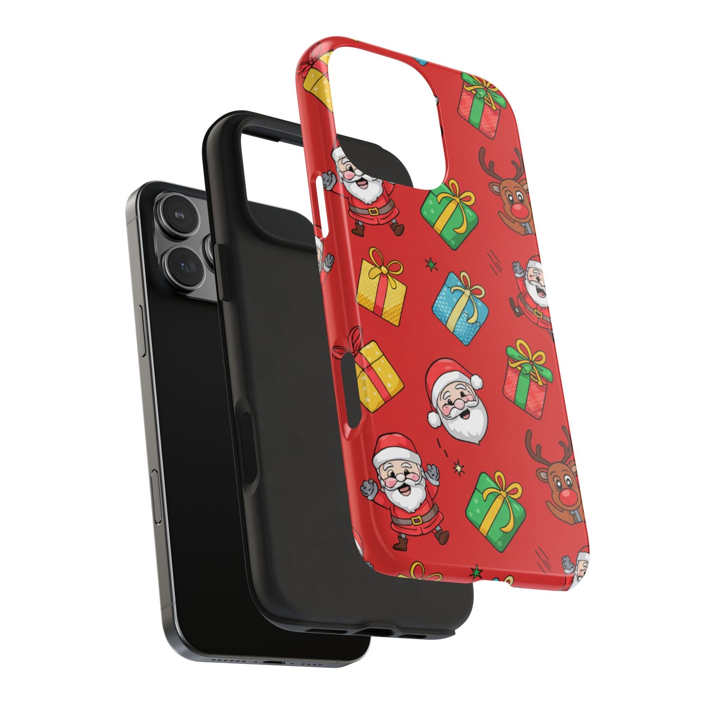 Festive Santa and Reindeer Tough Phone Case - Christmas Holiday Design