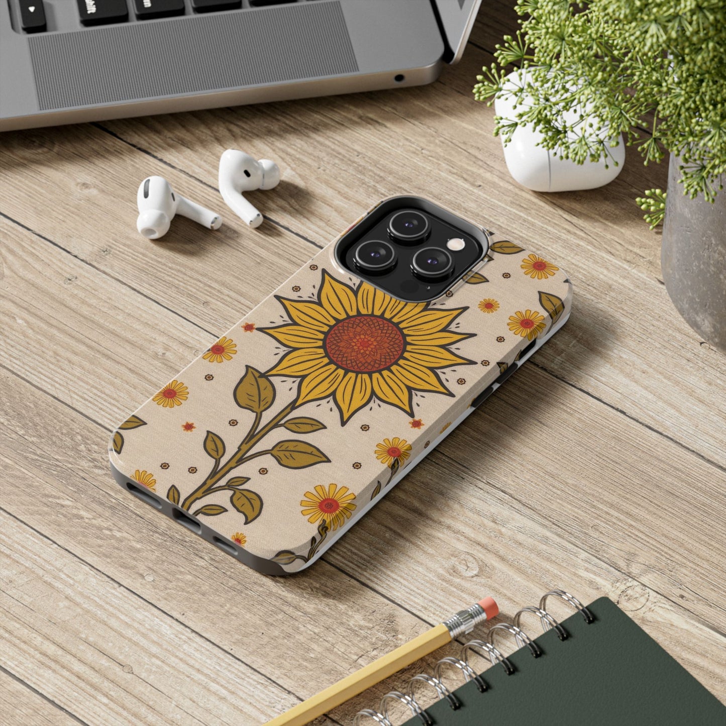 Bright Sunflower Origins Tough Phone Case - Floral Design for Nature Lovers - for iPhone