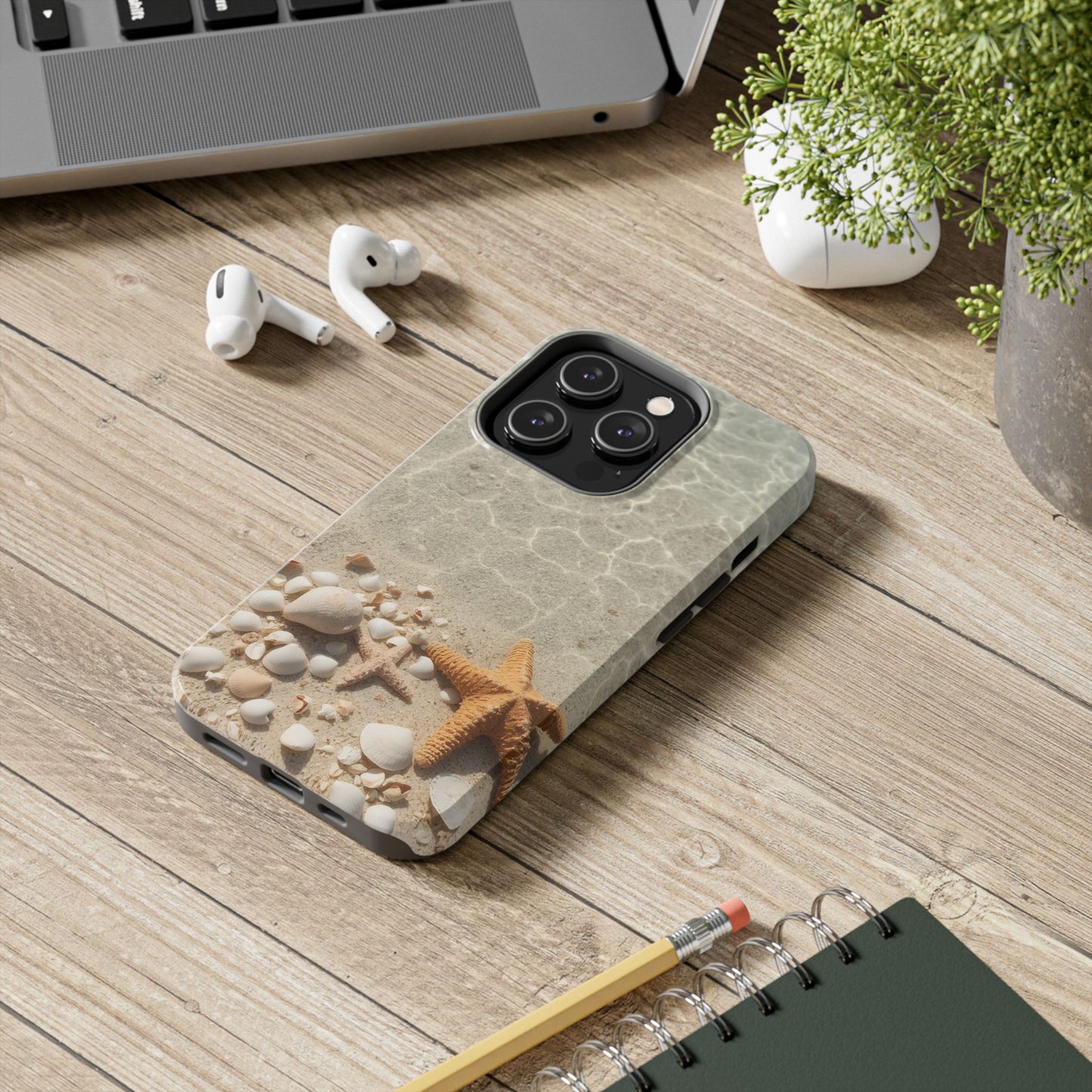Beach-Inspired Tough Phone Case with Starfish and Seashell Design