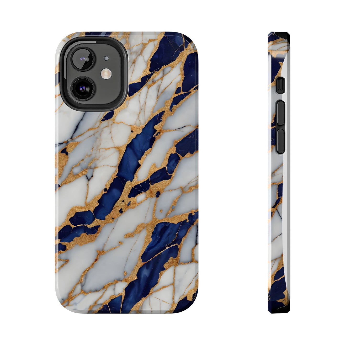 Stunning Marble Tough Phone Case - Elegant Blue & Gold Design Stylish Protection - for iPhone