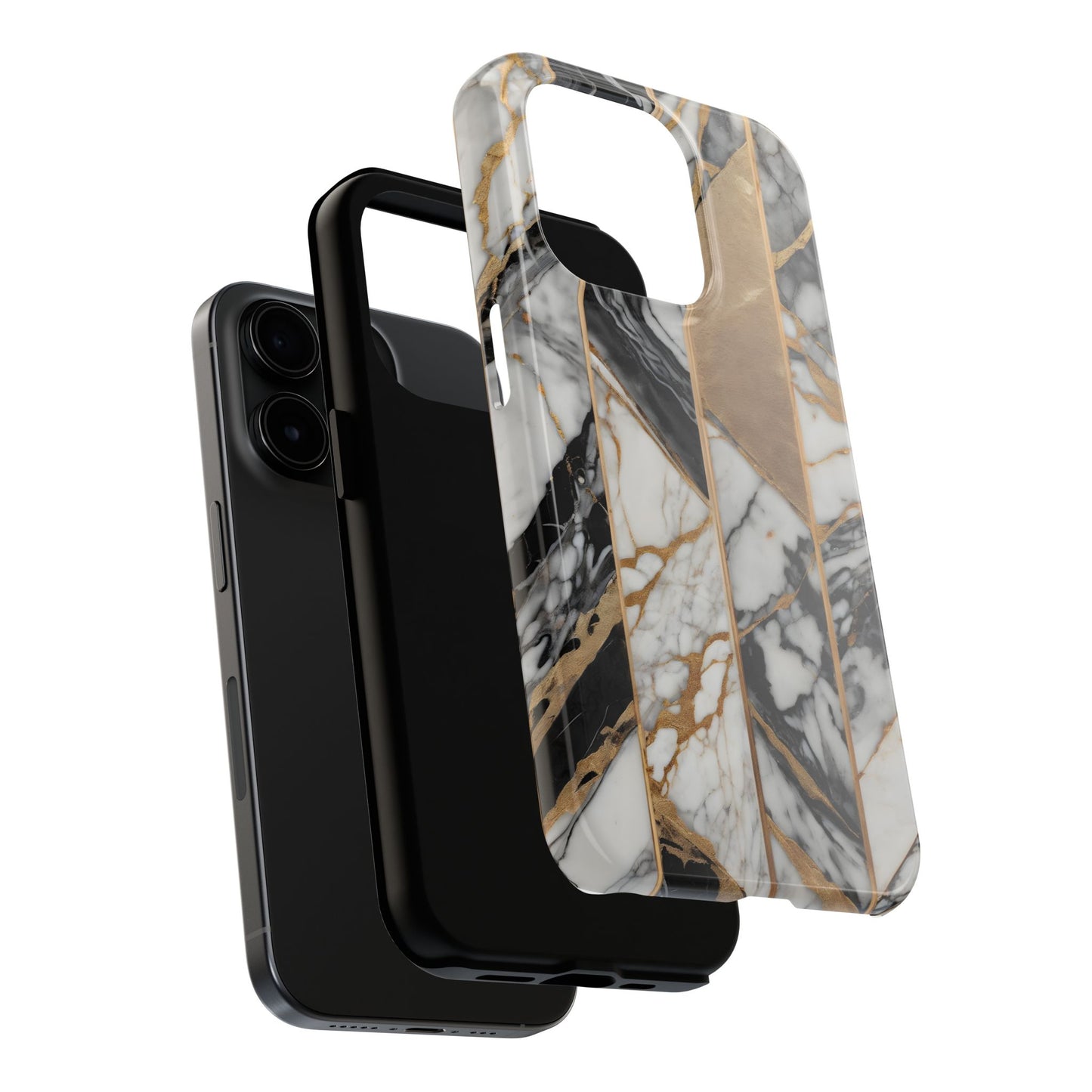 Marble Lines Tough Phone Case with Gold Accents - for iPhone