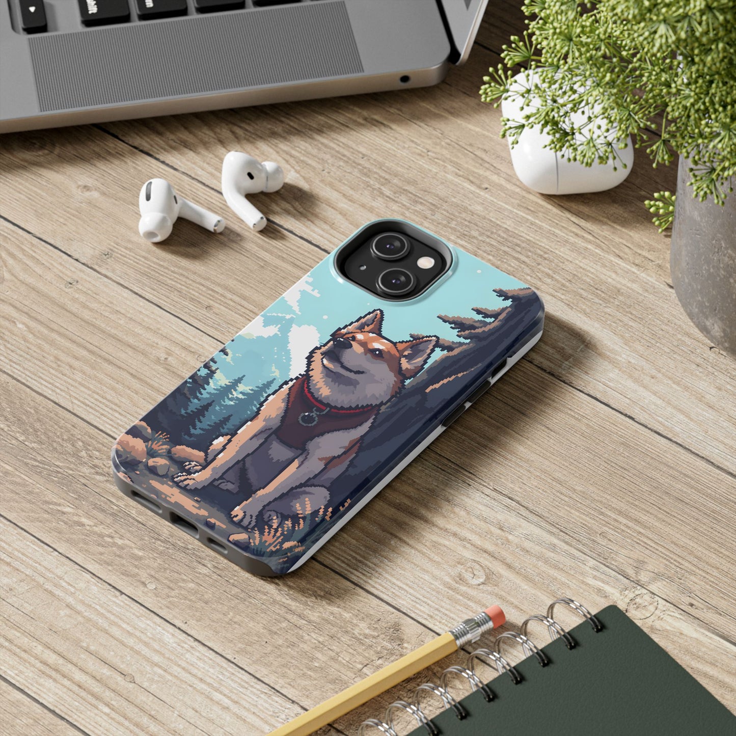 Retro Dog Adventure Tough Phone Case - Pixel Art Shiba Inu Design - for iPhone