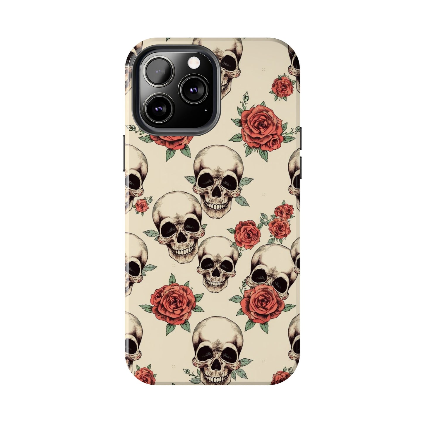 Tough Phone Case with Skull and Rose Design - Edgy Floral iPhone Protection