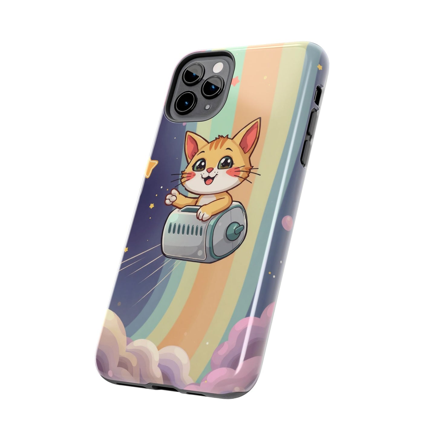 Cute Cat Rocket Phone Case - Vibrant and Playful Tough Case