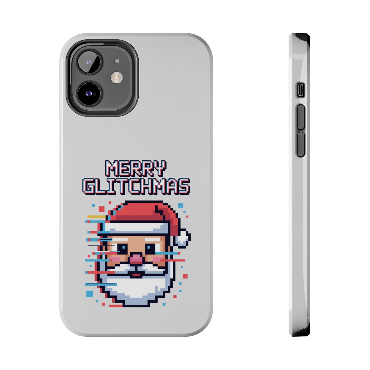 Merry Glitchmas Phone Case - Christmas Pixel Art Design for iPhone