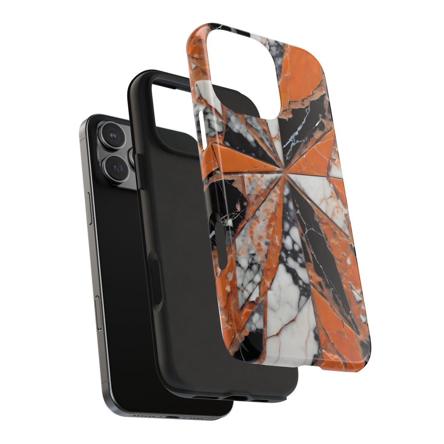 Shattered Pieces Marble Black and Orange Tough Phone Case - for iPhone