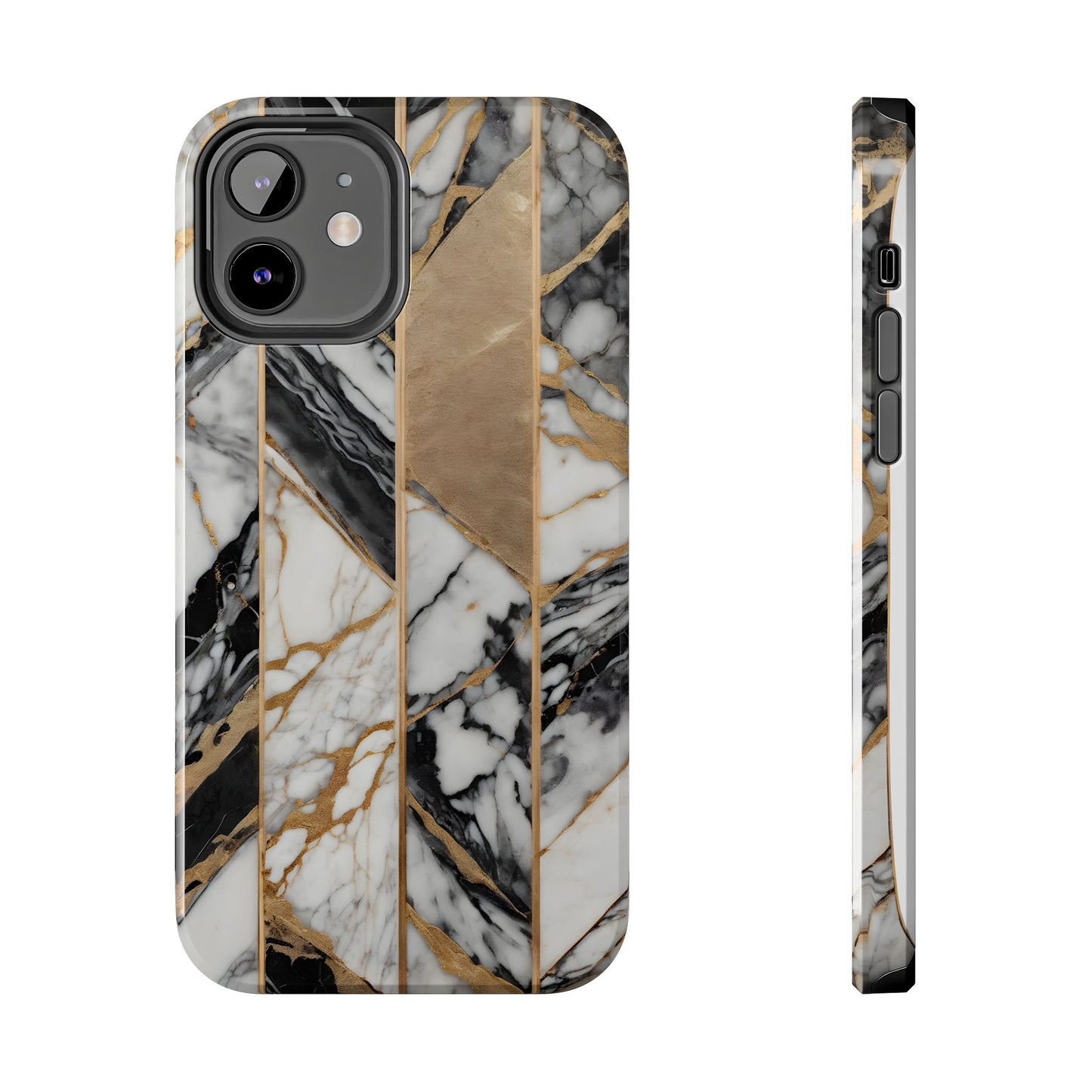 Marble Lines Tough Phone Case with Gold Accents - for iPhone