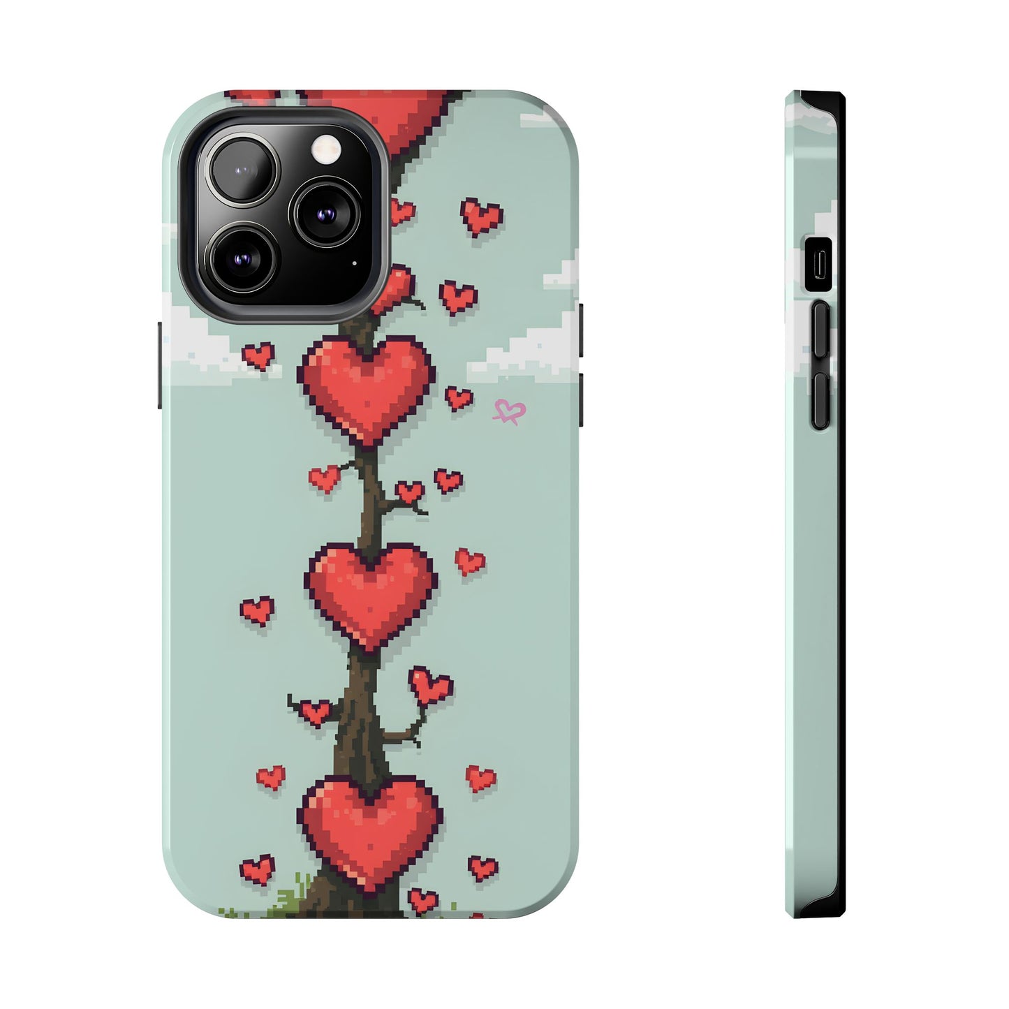 Pixelated Love Hearts Tree | Tough Phone Case - Cute Design - for iPhone