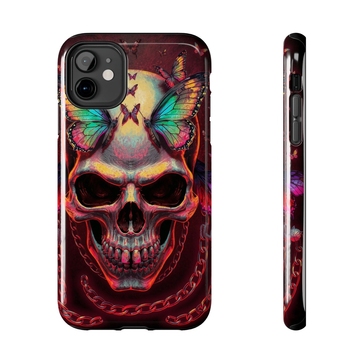 Gothic Skull Phone Case with Butterflies - Durable Tough Phone Case