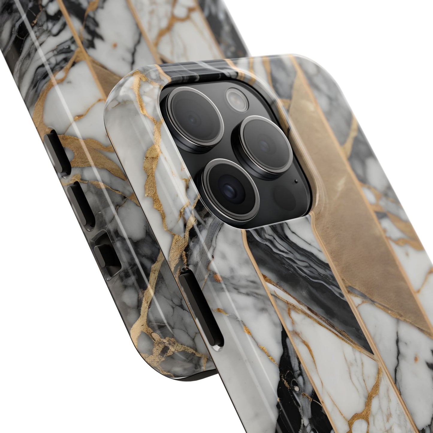 Marble Lines Tough Phone Case with Gold Accents - for iPhone