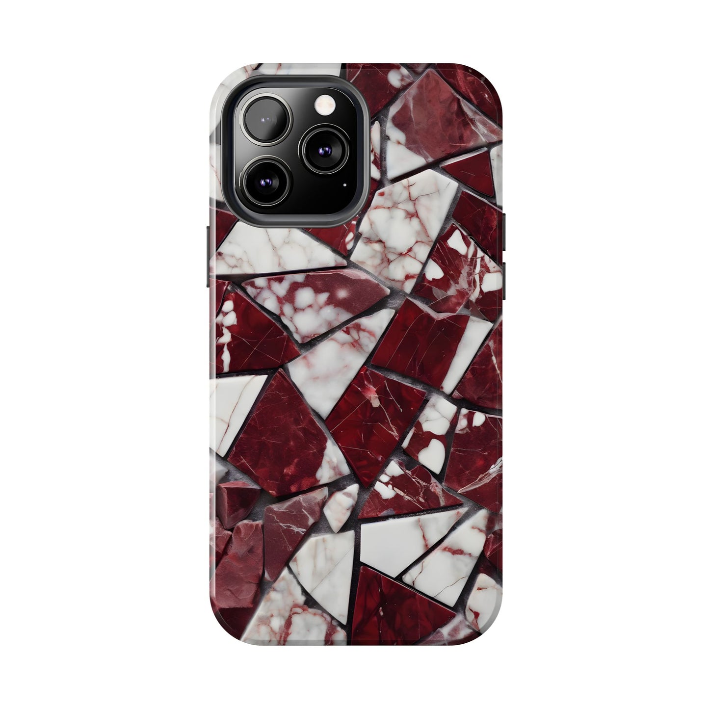 Shattered Dark Red Marble Pattern Tough Phone Case - Durable & Stylish Protection for iPhone