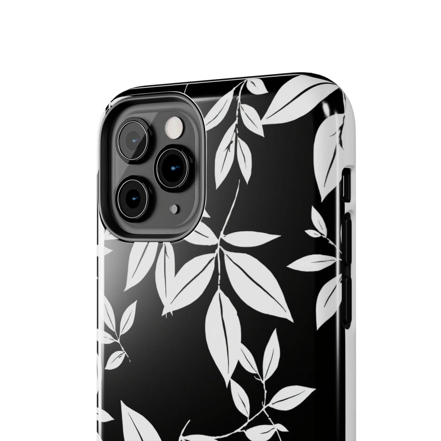 Chic Floral Tough Phone Case - Elegant Black & White Design for Stylish Protection