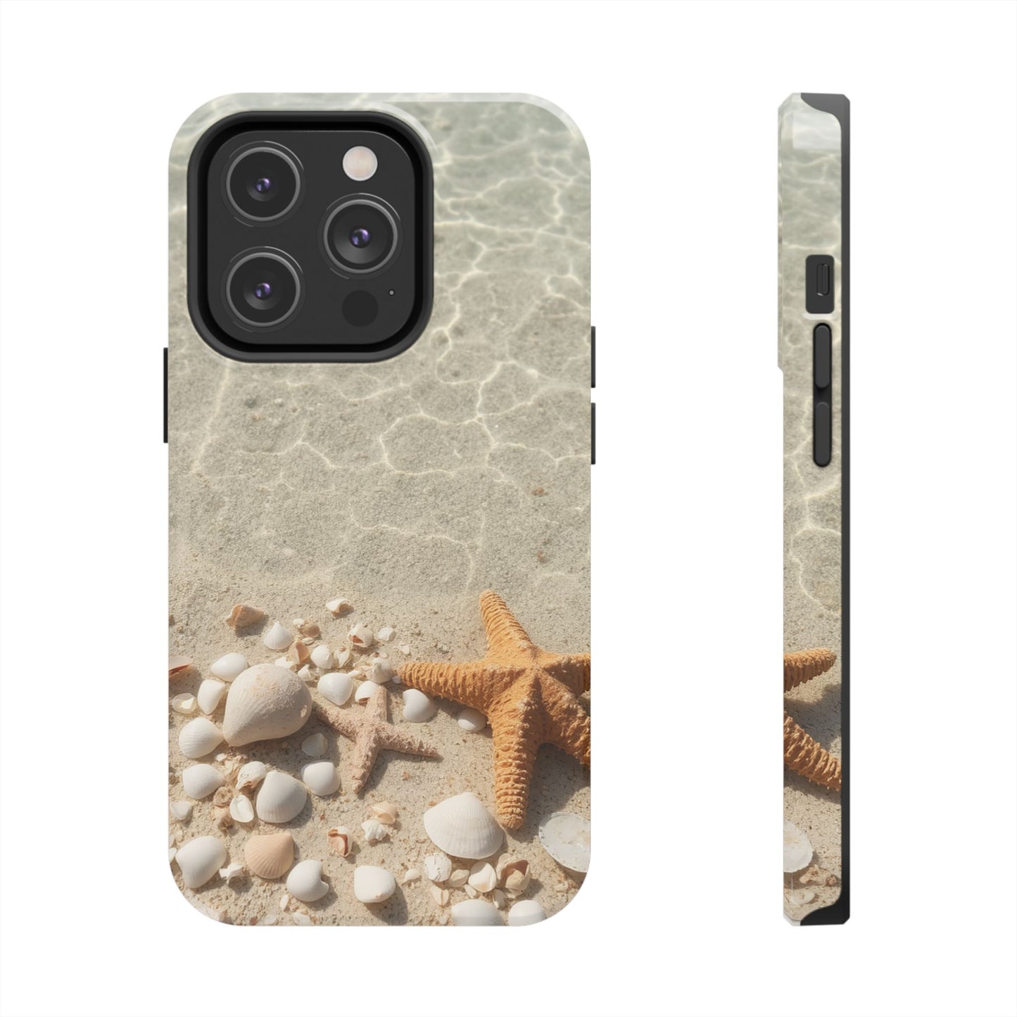 Beach-Inspired Tough Phone Case with Starfish and Seashell Design