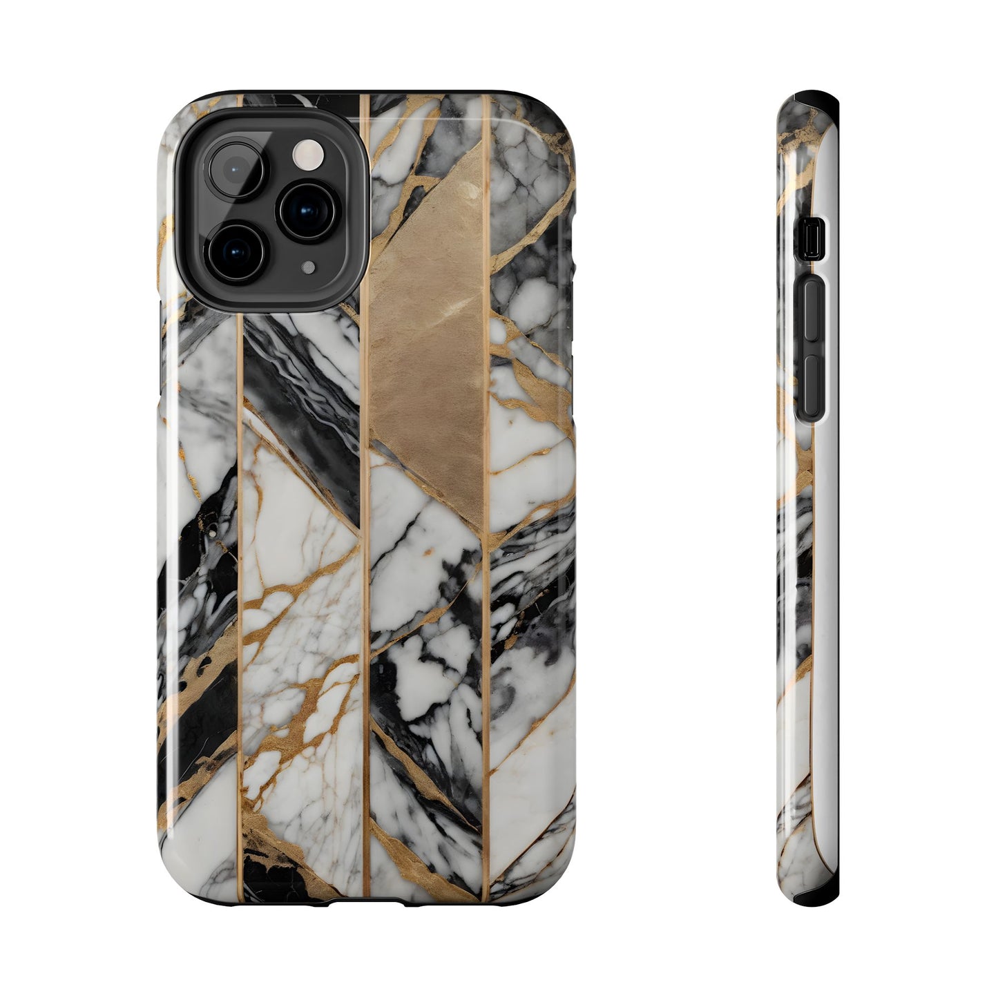 Marble Lines Tough Phone Case with Gold Accents - for iPhone