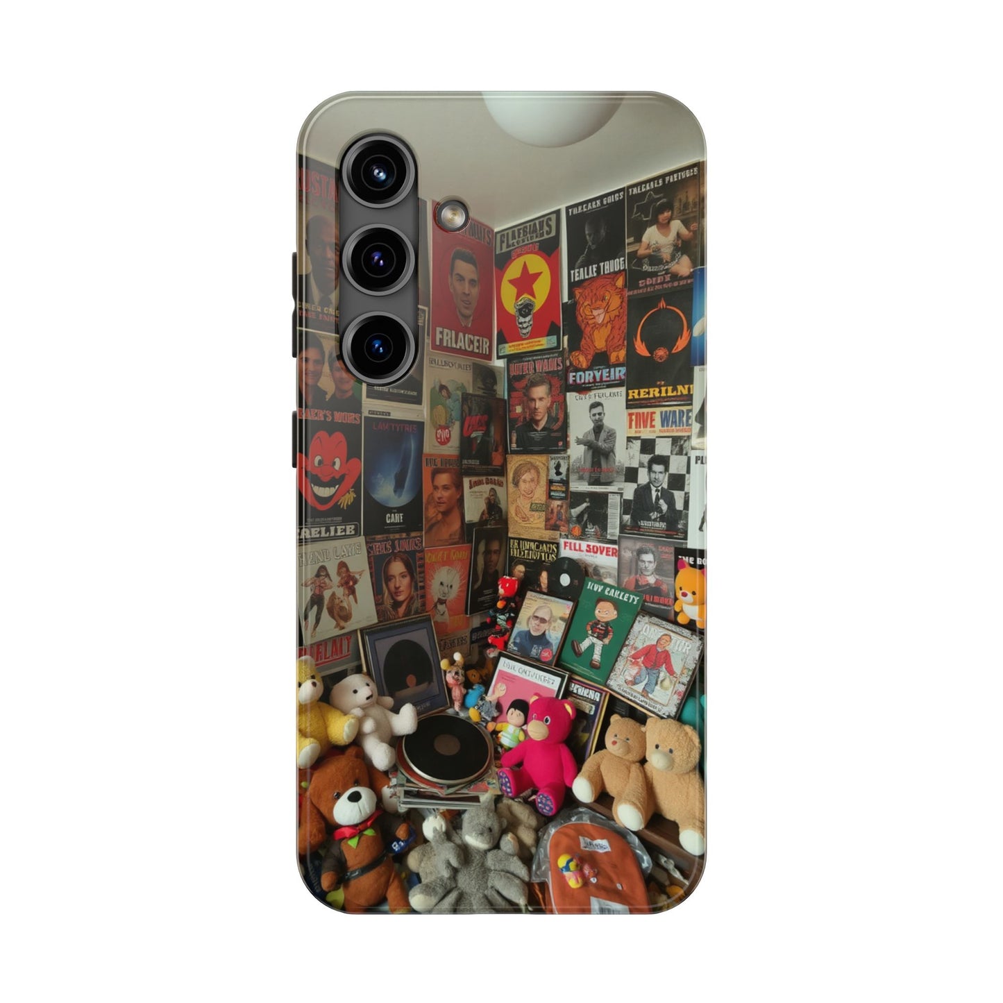Retro Vibe Tough Phone Case - Vintage Movie Posters & Plush Toys Design