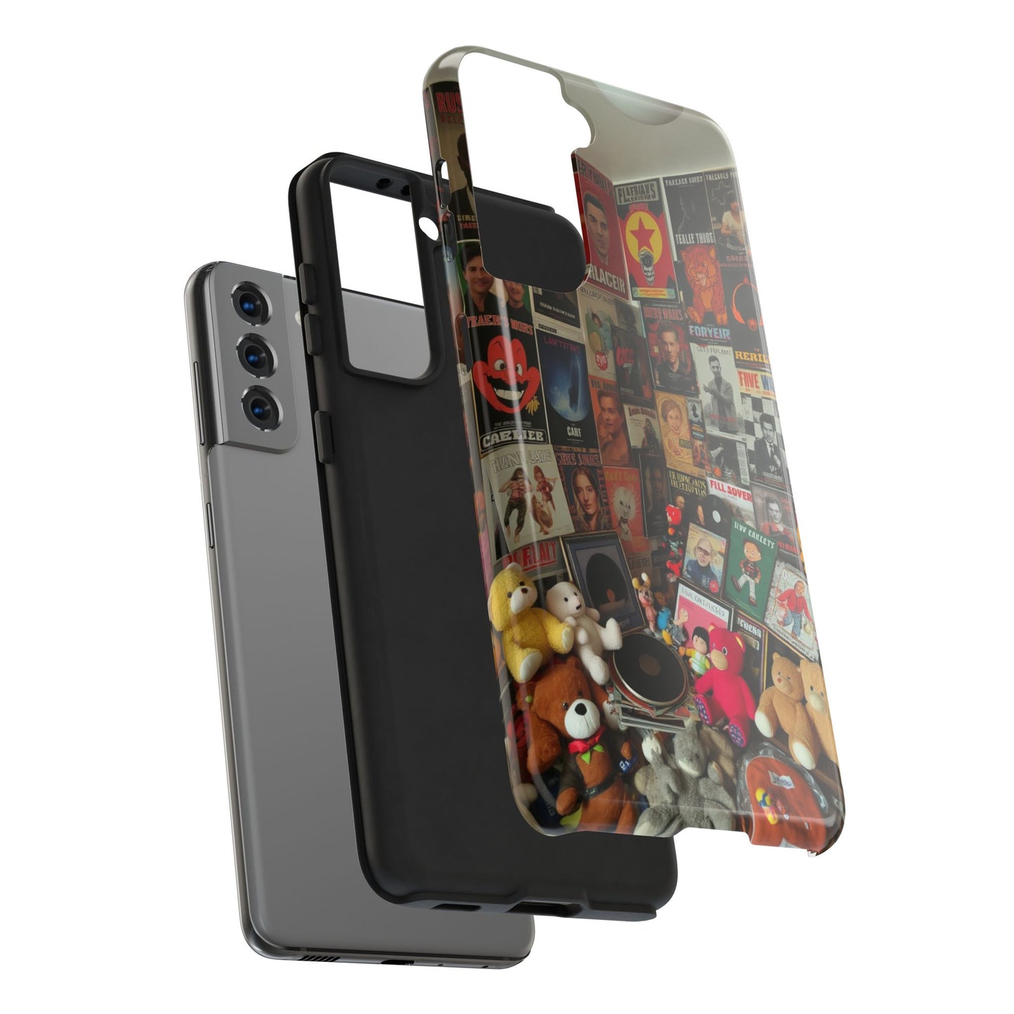 Retro Vibe Tough Phone Case - Vintage Movie Posters & Plush Toys Design