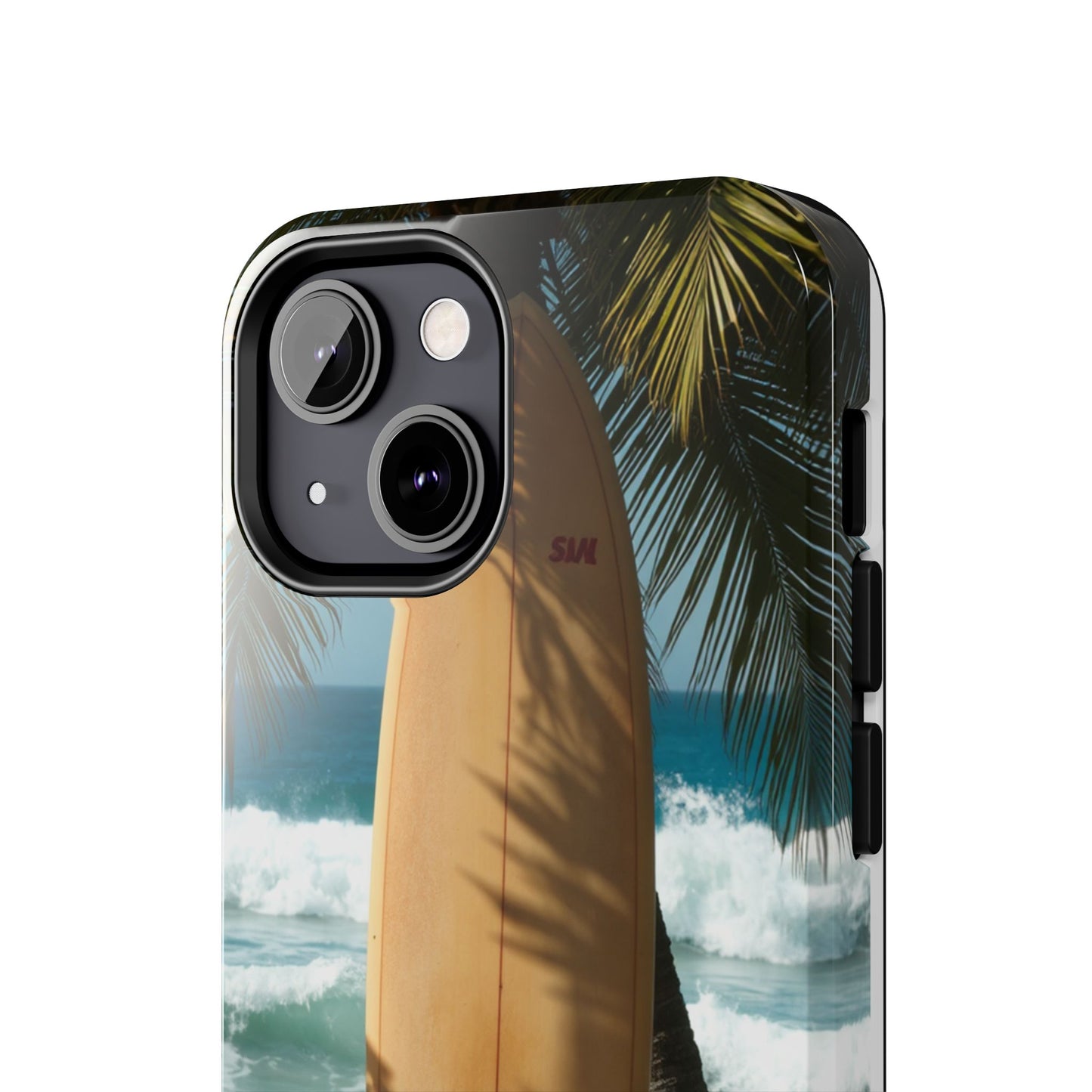 Tough Surfing Phone Case - Beach Vibes with Palm Trees & Surfboard