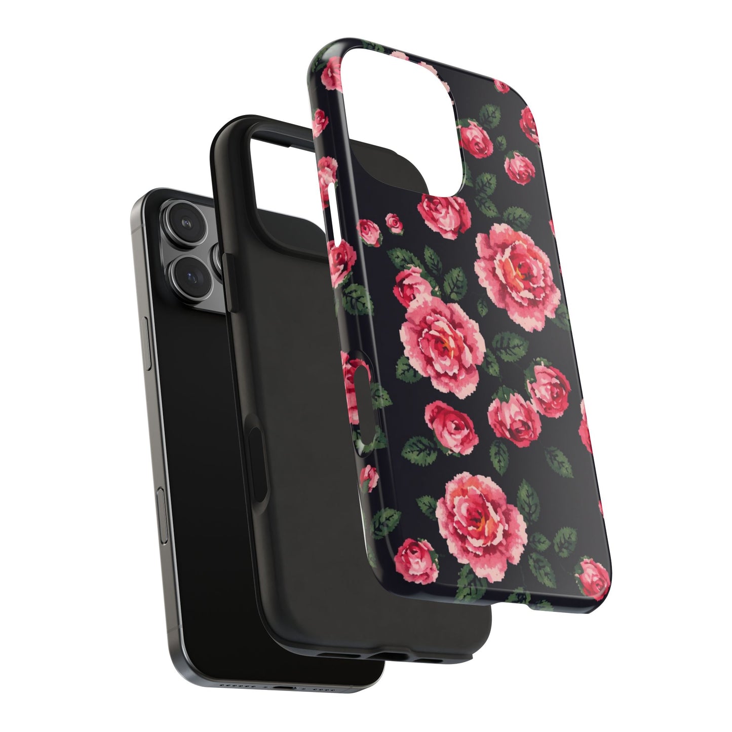 Pixelated Floral Tough Phone Case - Elegant Rose Design for Protection & Style - for iPhone