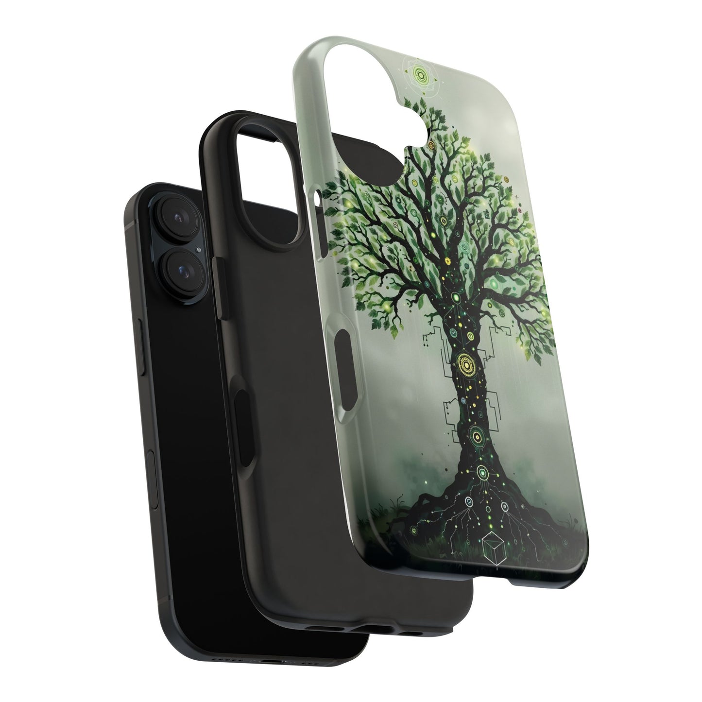 Nature-Inspired Tough Phone Case with Tech Tree Design - for iPhone