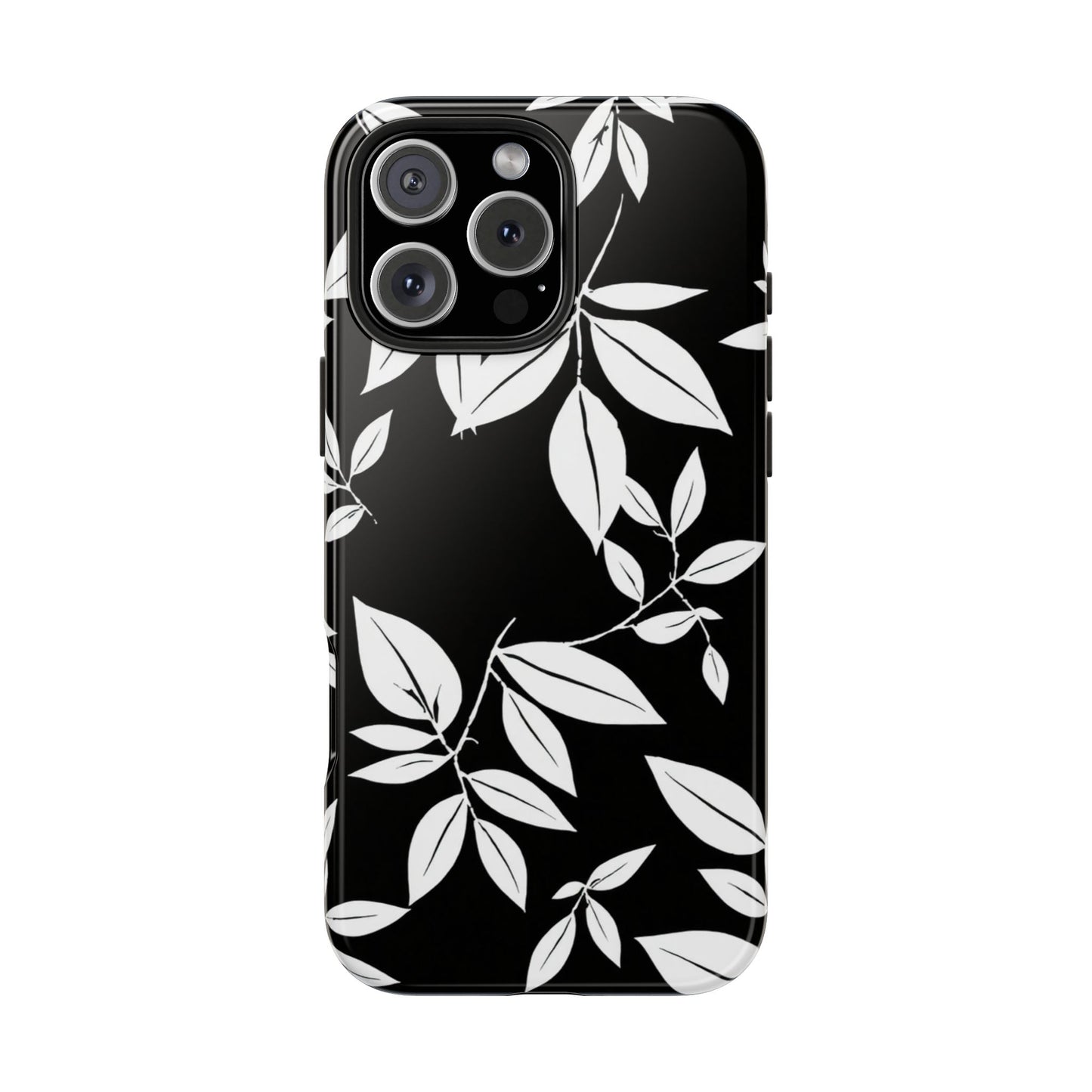 Chic Floral Tough Phone Case - Elegant Black & White Design for Stylish Protection