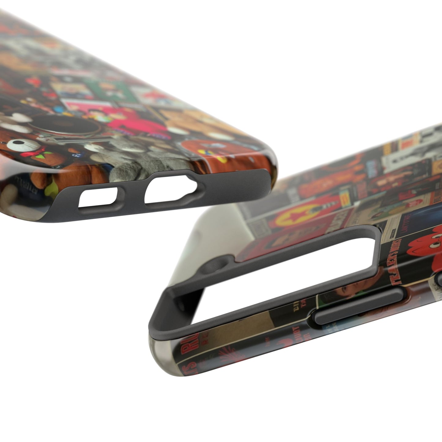 Retro Vibe Tough Phone Case - Vintage Movie Posters & Plush Toys Design