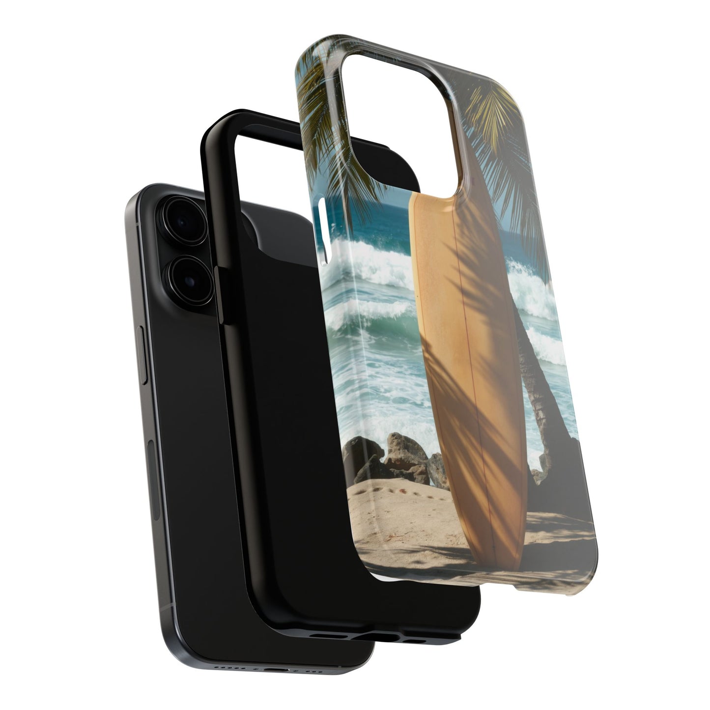 Tough Surfing Phone Case - Beach Vibes with Palm Trees & Surfboard