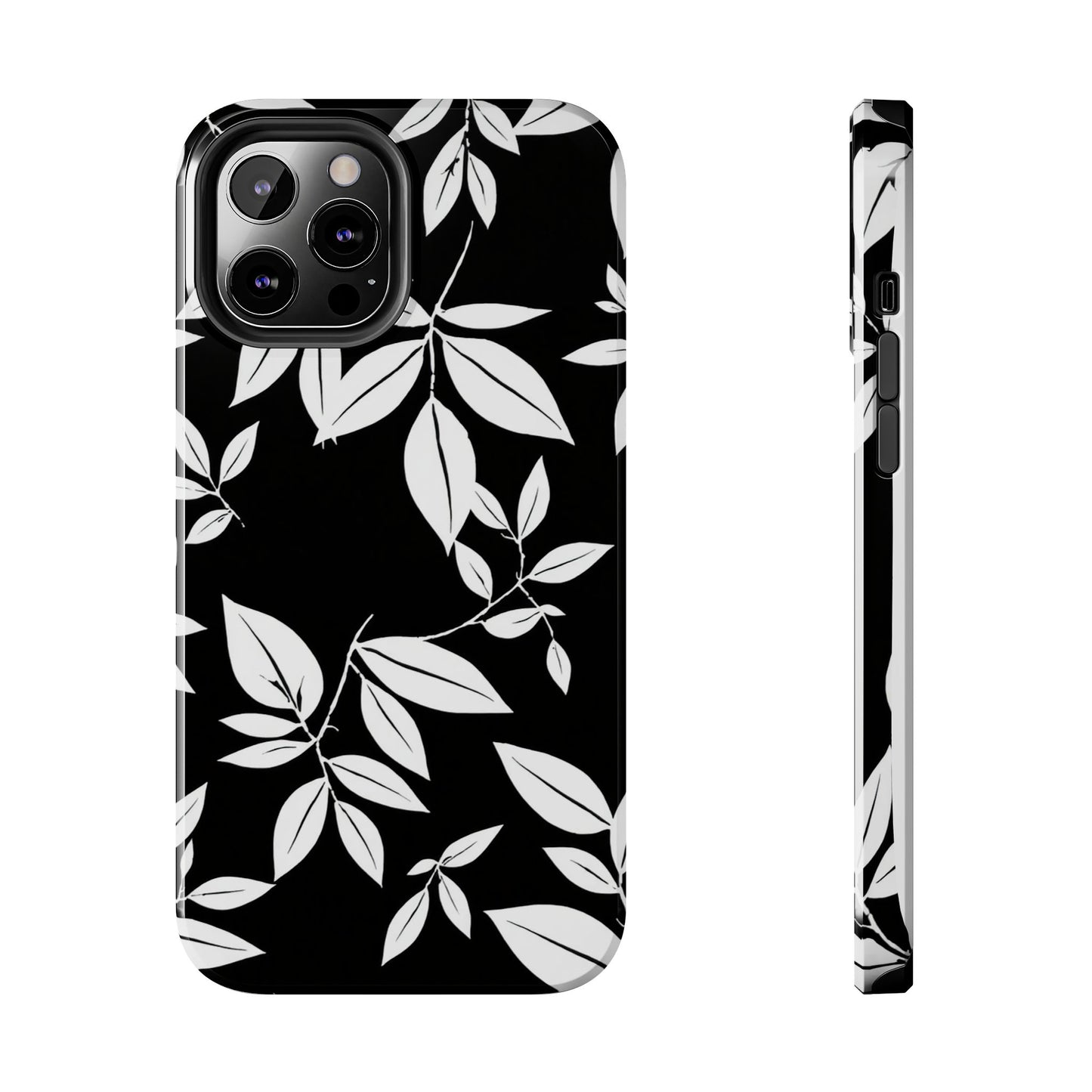Chic Floral Tough Phone Case - Elegant Black & White Design for Stylish Protection