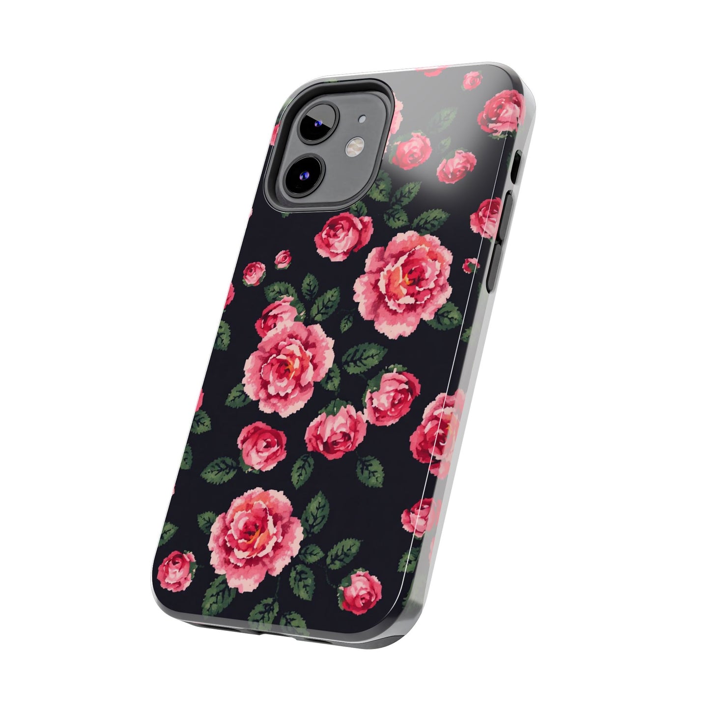 Pixelated Floral Tough Phone Case - Elegant Rose Design for Protection & Style - for iPhone