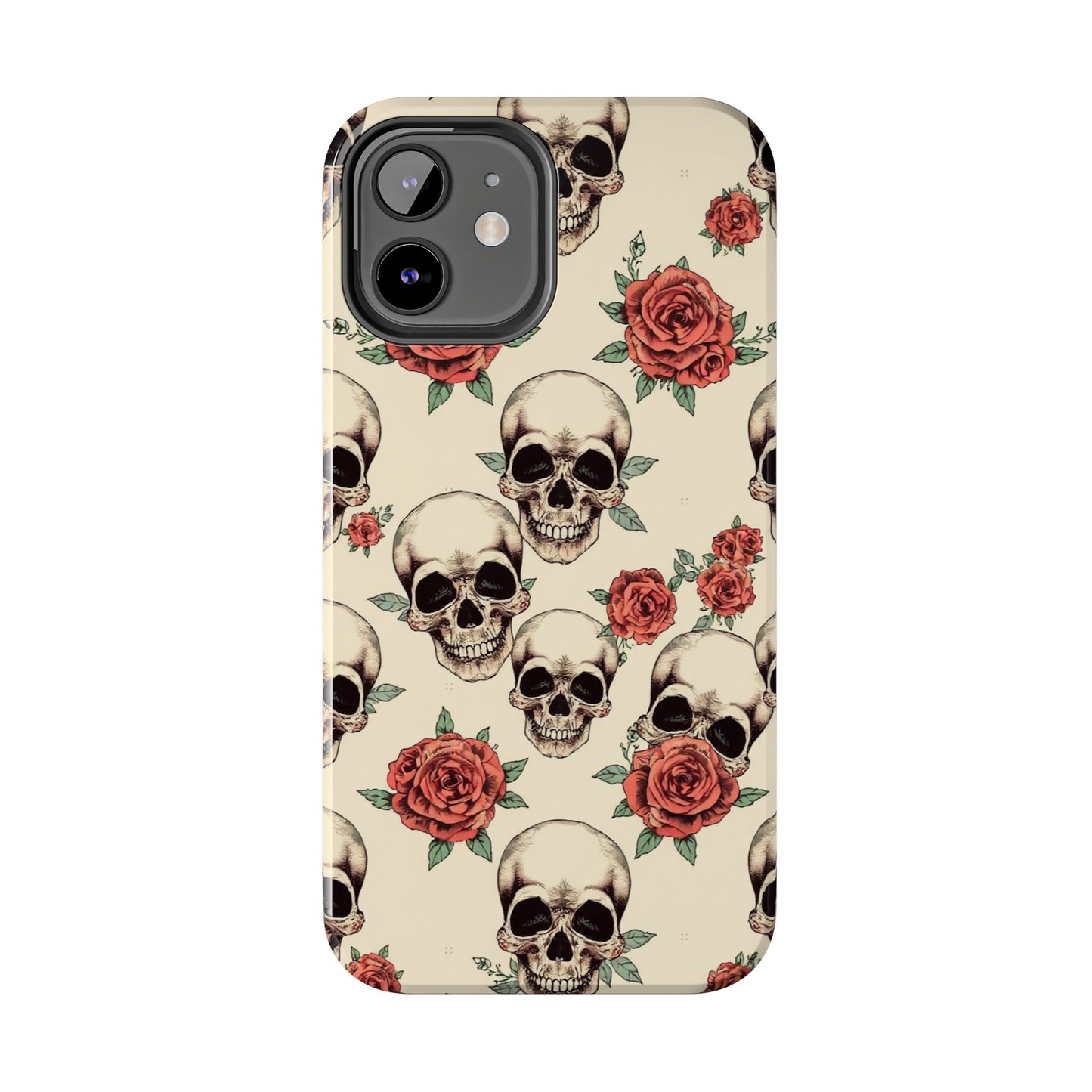 Tough Phone Case with Skull and Rose Design - Edgy Floral iPhone Protection