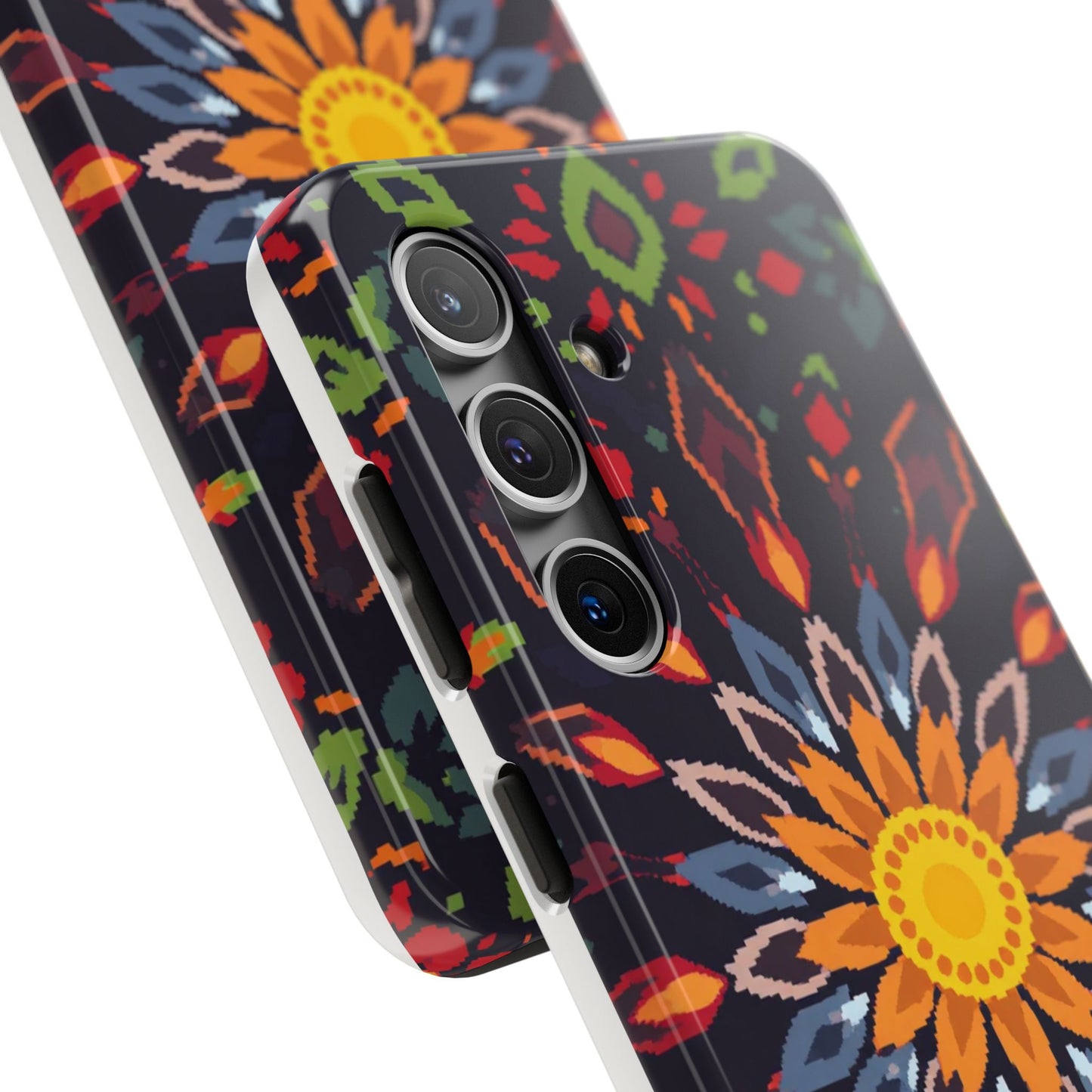 Pixel Art Floral Tough Phone Case - Pixelated Mandala Design for iPhone