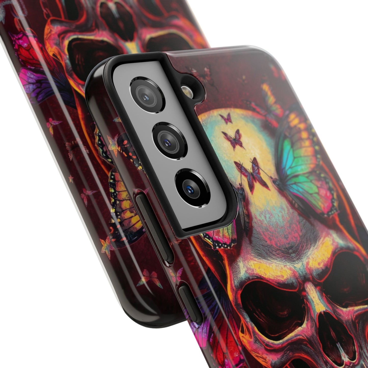 Gothic Skull Phone Case with Butterflies - Durable Tough Phone Case