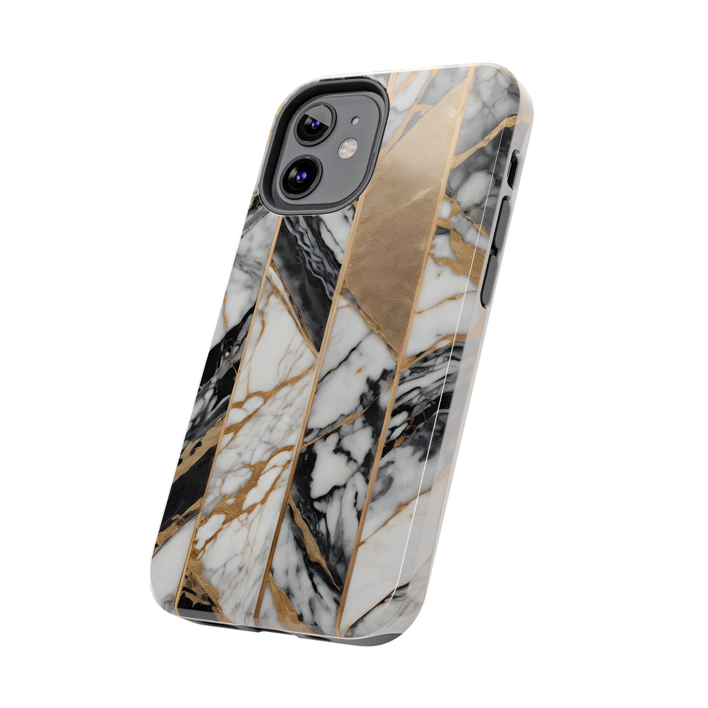 Marble Lines Tough Phone Case with Gold Accents - for iPhone